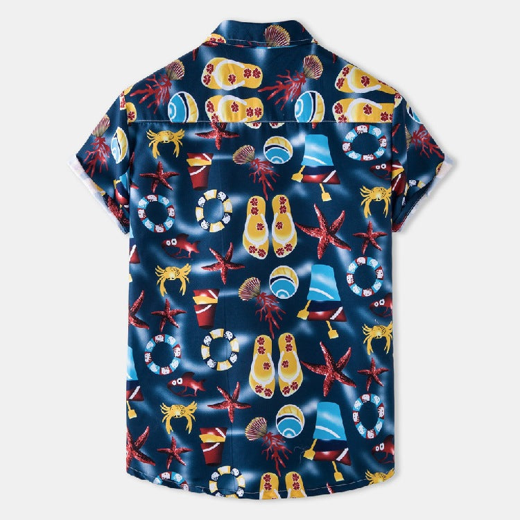 Wholesale Hawaiian Beach Style Set Men's Printed Short Sleeve Shirt + Beach Shorts